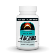 Front image: Source Naturals L-Arginine 500mg free form capsules bottle 50 count