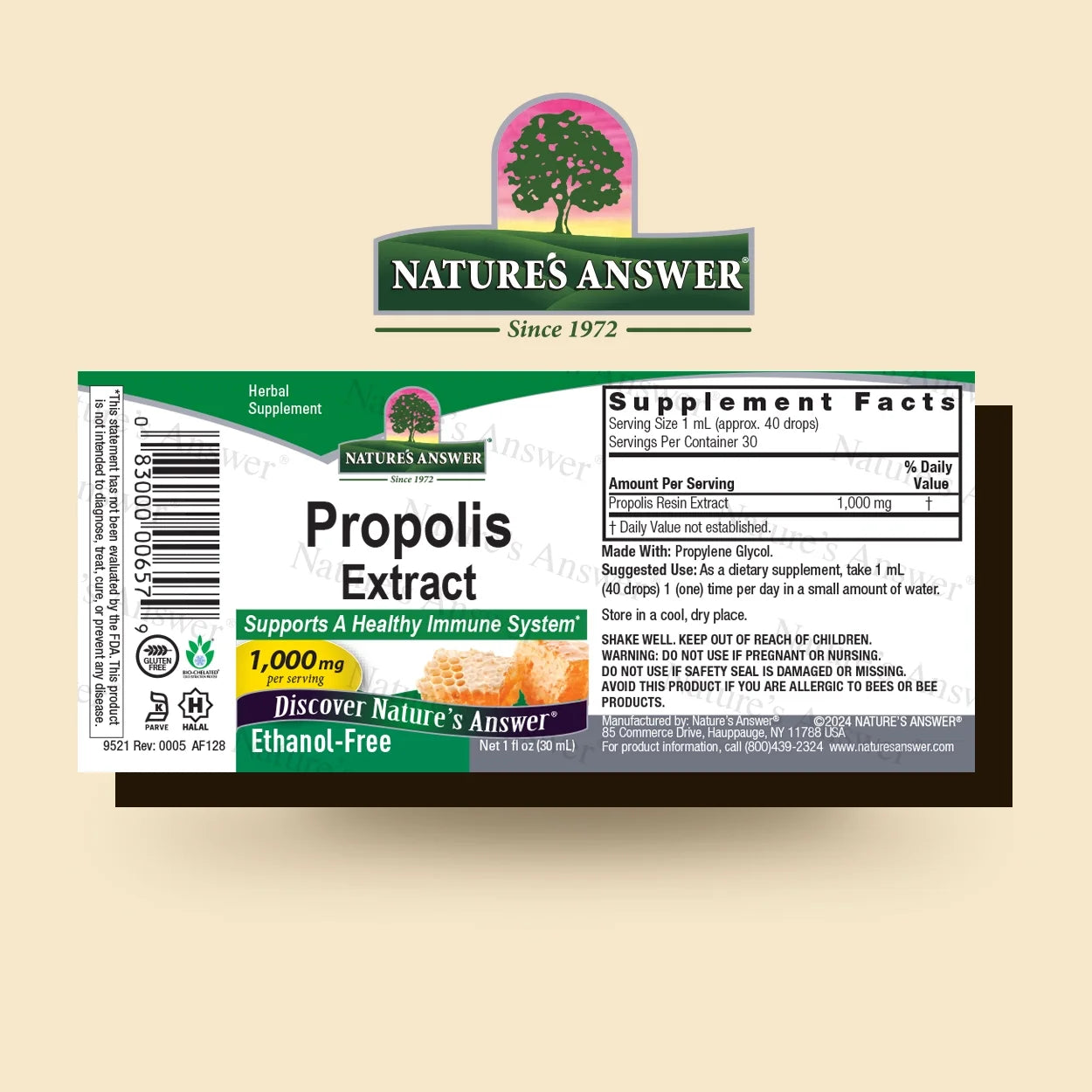 Nature’s Answer Propolis Extract alcohol-free liquid herbal supplement 30ml barcode