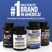 Force Factor supplement bottles with promotional text on a blue background