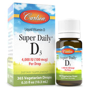 Front image: Carlson Super Daily D3 liquid vitamin D3 4000 IU drops 10.3 ml bottle & box