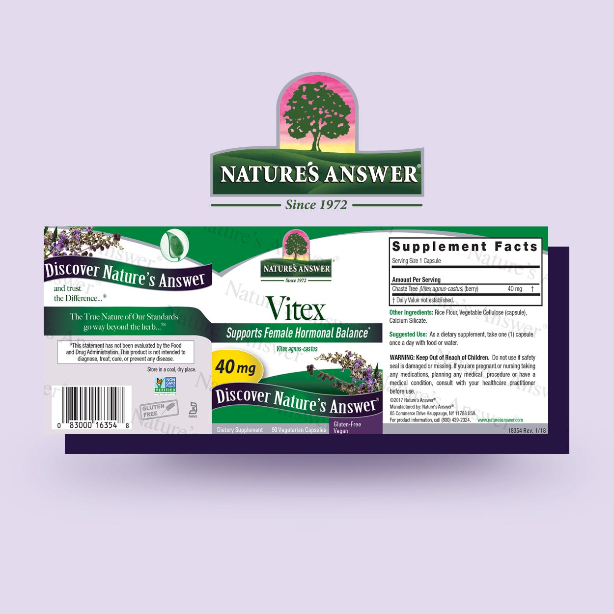 Nature’s Answer Vitex chasteberry vegetarian capsules 90 count barcode