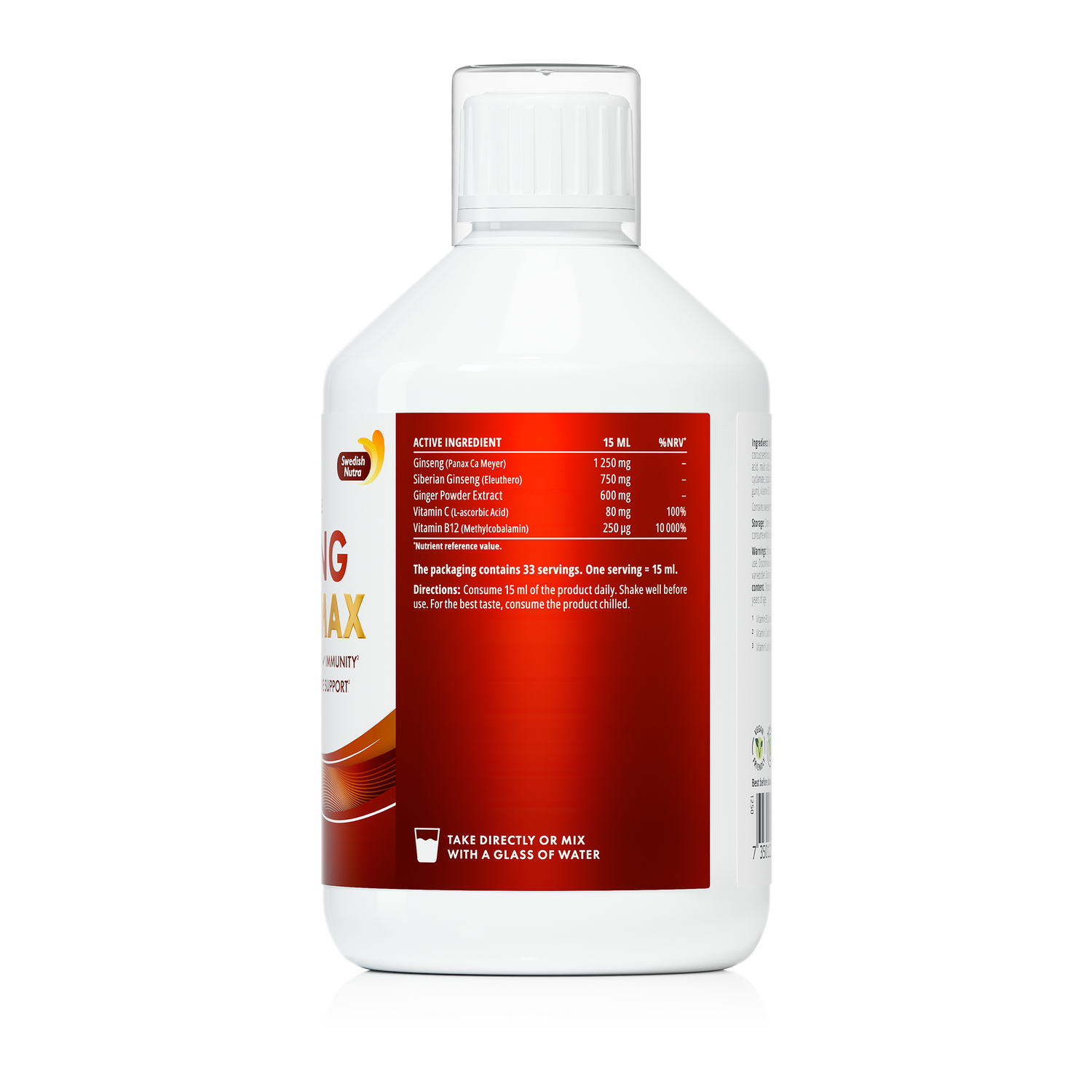 Supplement facts & ingredients image: Swedish Nutra Ginseng Energy supplement facts ingredients liquid 500ml