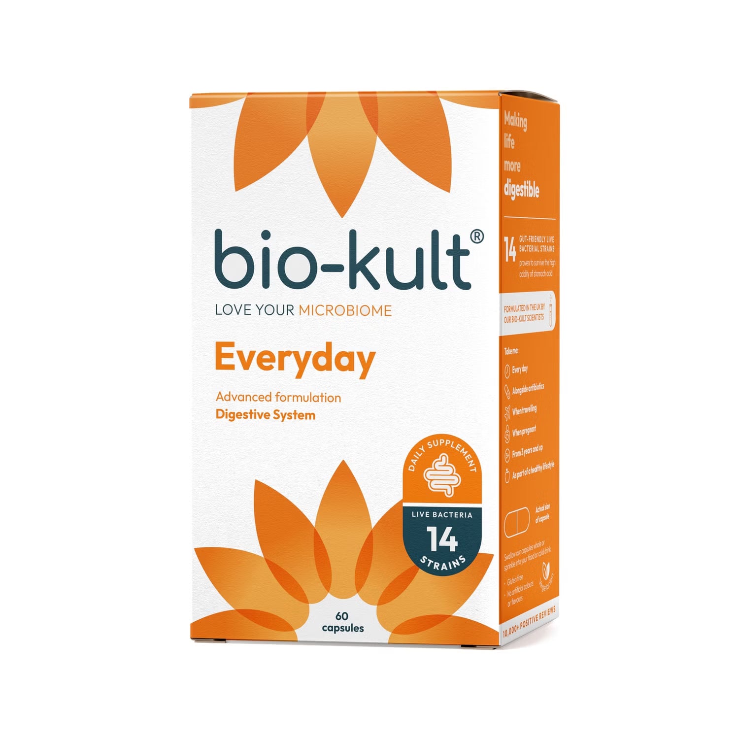 Bio-Kult Everyday probiotic supplement box front label 60 capsules on white background