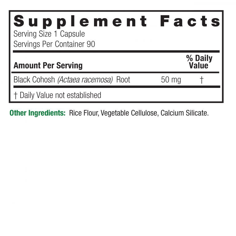 Nature's Answer Black Cohosh Root 50mg Capsules 90 supplement facts and directions