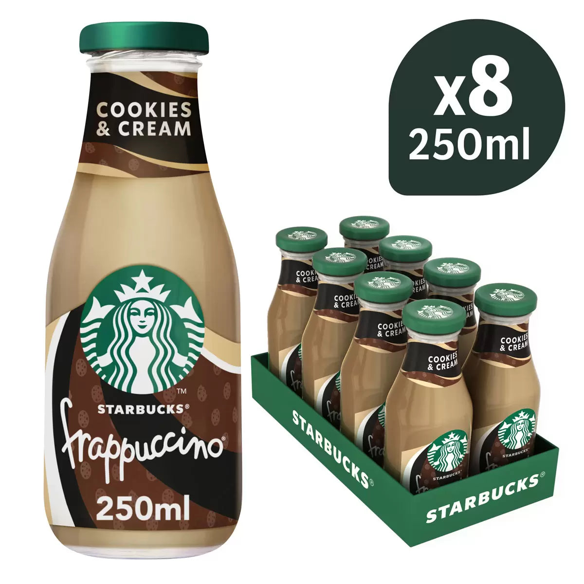 Front Image
Starbucks Frappuccino cookies and cream iced coffee glass bottles pack 8 x 250ml