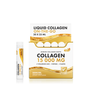 Collagen supplement packaging with liquid collagen on-the-go container and box.