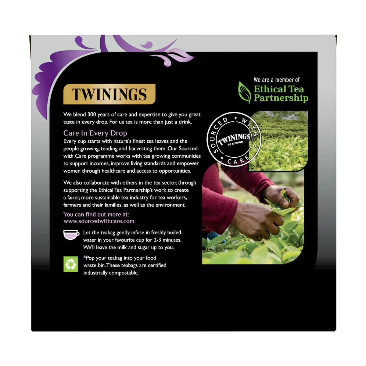 Twinings Earl Grey black tea bags classic blend 300 pack packaging side