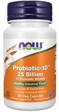 NOW Probiotic-10 25 Billion Veg Capsules - 10 Strains with FOS Prebiotic