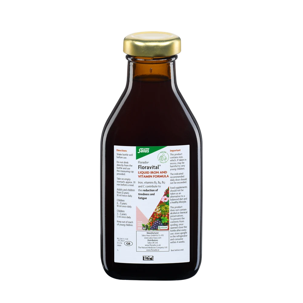 Floradix Floravital liquid iron and vitamin formula bottle front label 250ml