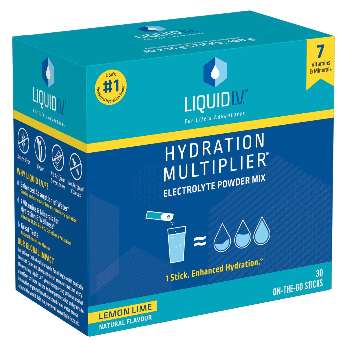 Liquid I.V. Hydration Multiplier – Lemon Lime, Electrolyte Drink Mix, 30 x 16g Sticks (480g)