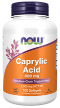 NOW MCT Olie Supplement - 600 mg Caprylzuur Softgels - 100 Stuks