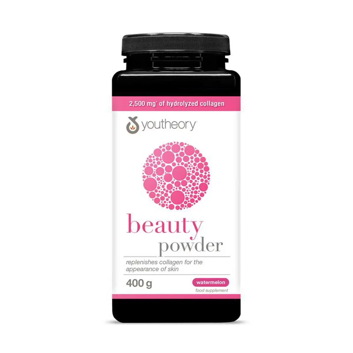 Youtheory Hydrolyzed Collagen Powder tub, watermelon, 400g.