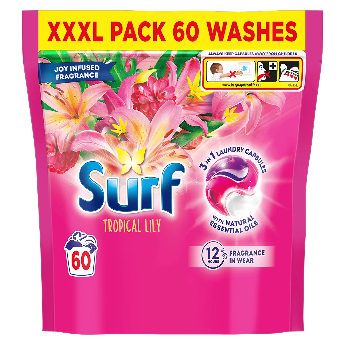 Surf Tropical Lily 3 in 1 Laundry Capsules detergent capsule pack 60 washes 1038g