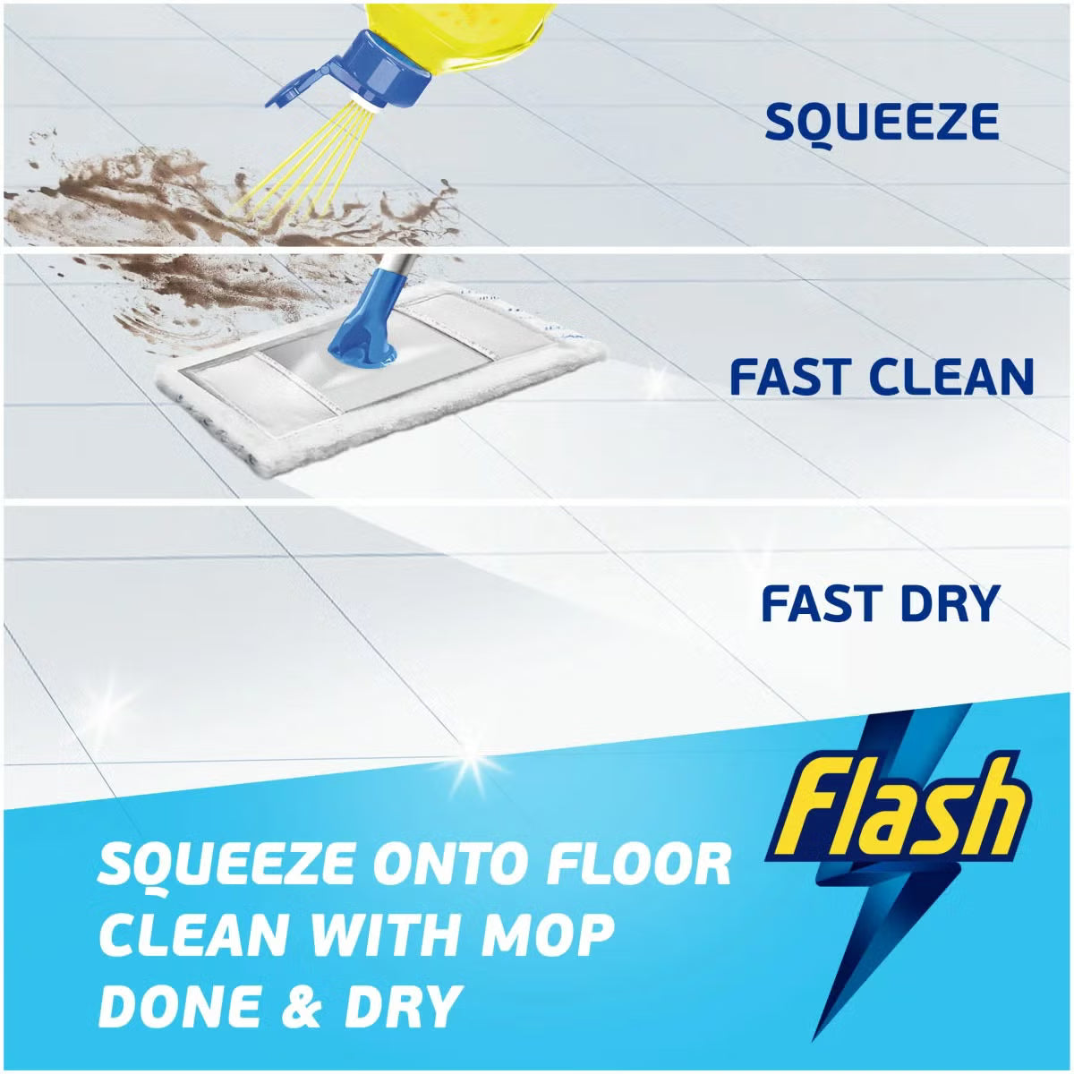 Flash Direct to Floor Berry & Cherry Blossom Floor Cleaner 800ml bottle showing direct application instructions