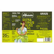 Supplement facts & ingredients image: La Española olive oil label ingredients bottle 620ml