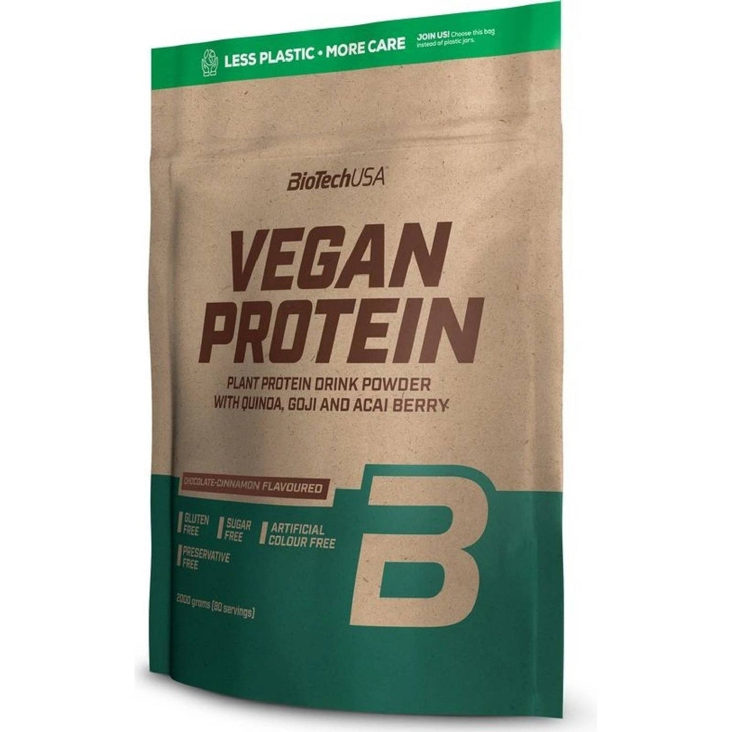 Front image: BioTechUSA Vegan Protein chocolate cinnamon powder pouch 2kg plant protein