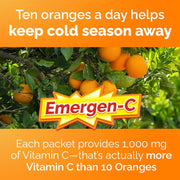 Emergen-C Super Orange Vitamin C Drink Mix 24 x 9.9g sachets packaging showing information