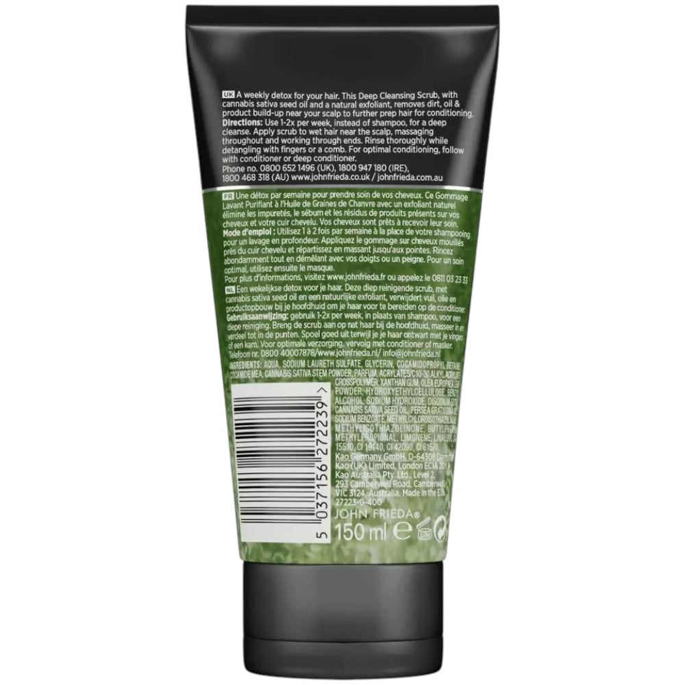 John Frieda Detox & Repair Deep Cleansing Hair Scrub no flavour 150ml tube ingredients & barcode
