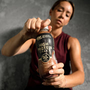 Optimum Nutrition High Protein Shake chocolate flavour ready to drink 330ml 12 pack lifestyle use image
