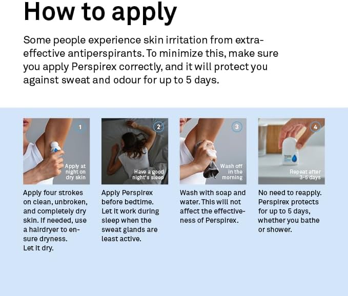 Perspirex Comfort Antiperspirant Roll-On 20ml application instructions roll-on bottle