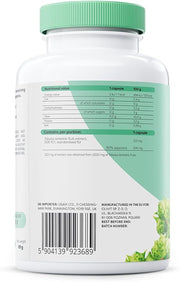 Supplement facts panel and barcode showing 90% saponin standardization for Osavi Tribulus.