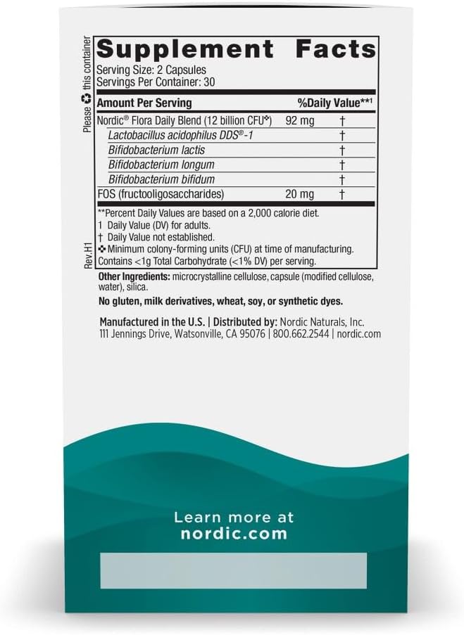 Supplement facts panel and directions for Nordic Naturals Probiotic Daily.