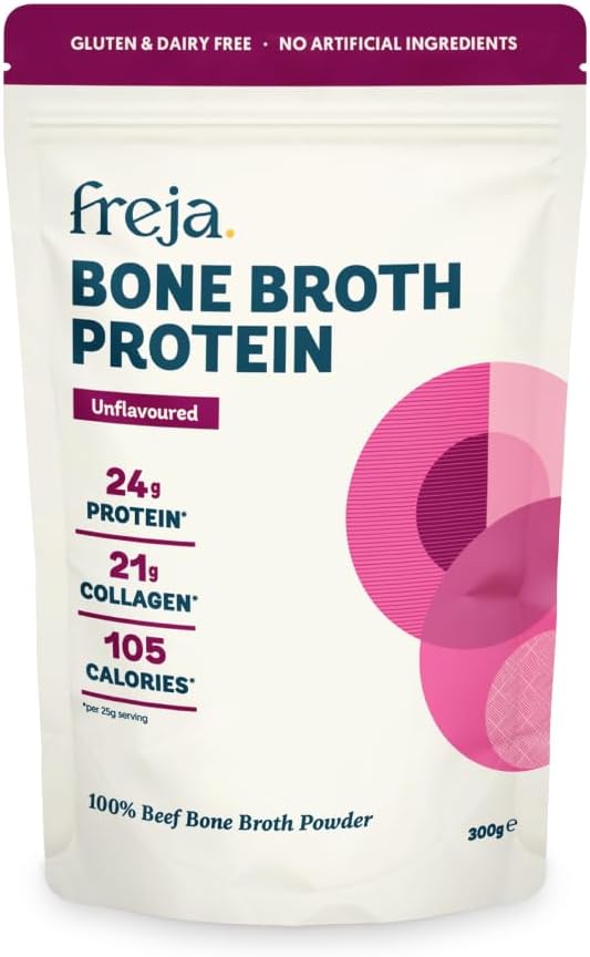 Front image: Freja beef bone broth protein powder unflavoured pouch 300g single pack