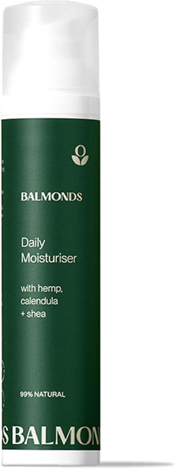 Front image: Balmonds Daily Moisturiser 100ml bottle natural skin cream packaging 100ml
