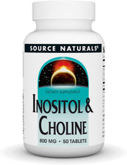 Front image: Source Naturals Inositol & Choline 800mg tablets bottle 50 count