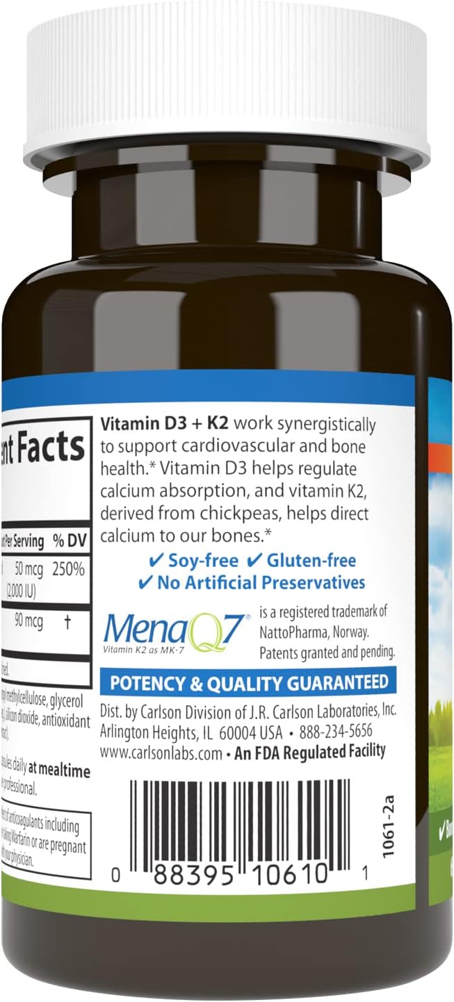 Barcode image: Carlson Vitamin D3 K2 MK7 capsules barcode bottle 60 count
