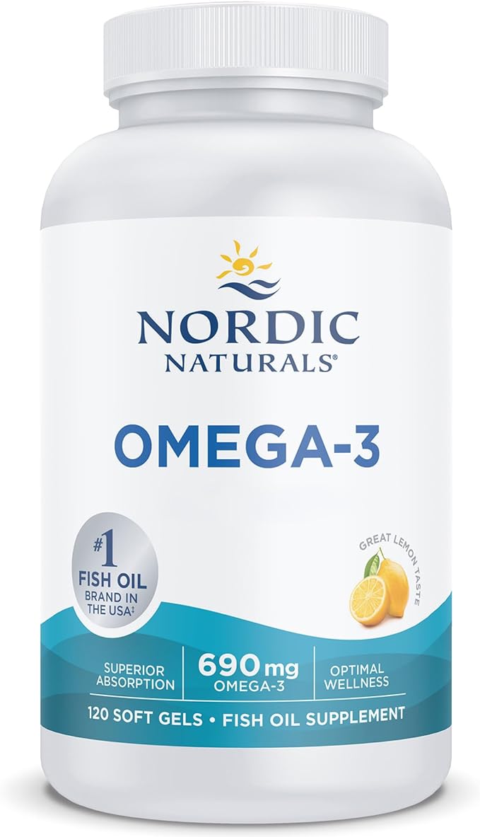 Nordic Naturals Omega-3 Lemon Flavoured Fish Oil 120 Softgels bottle.