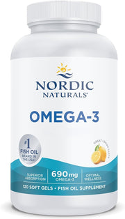 Nordic Naturals Omega-3 Lemon Flavoured Fish Oil 120 Softgels bottle.