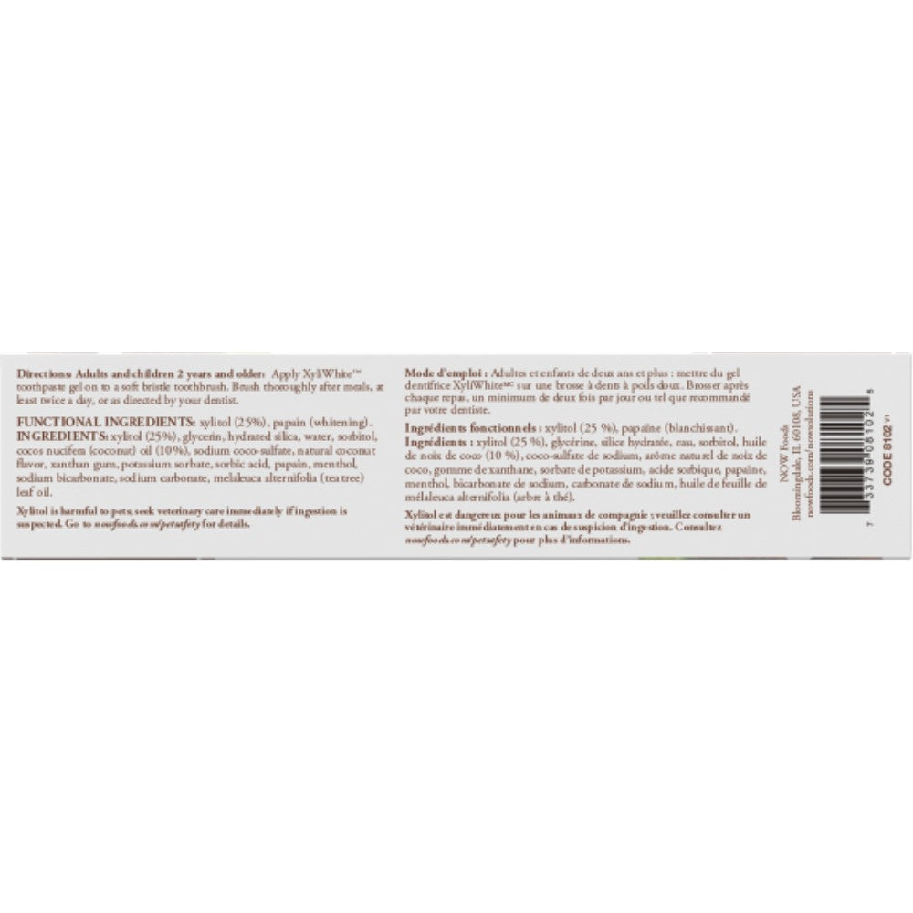 NOW Solutions XyliWhite Coconut Oil Toothpaste Gel Mint Flavour 181g tube barcode image