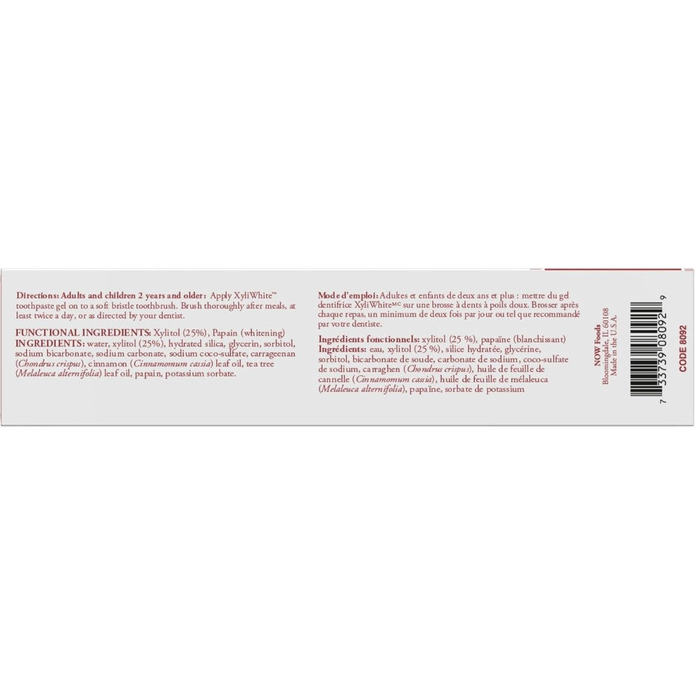 NOW Solutions XyliWhite Cinnafresh Toothpaste Gel 181g tube barcode image