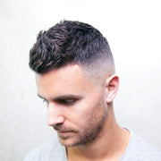 Lifestyle/use image: Uppercut Deluxe Clay Hair Pomade 70g textured hairstyle styling routine