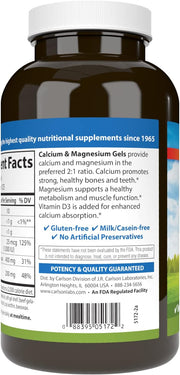 Barcode image: Carlson Calcium Magnesium softgels bottle barcode vitamin D3 250 bottle