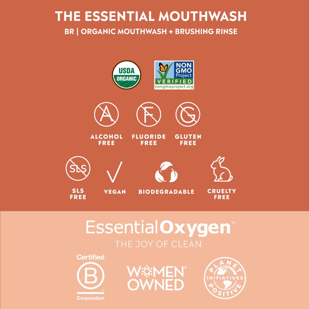 Essential Oxygen BR Organic Mouthwash Brushing Rinse - Cinnamint