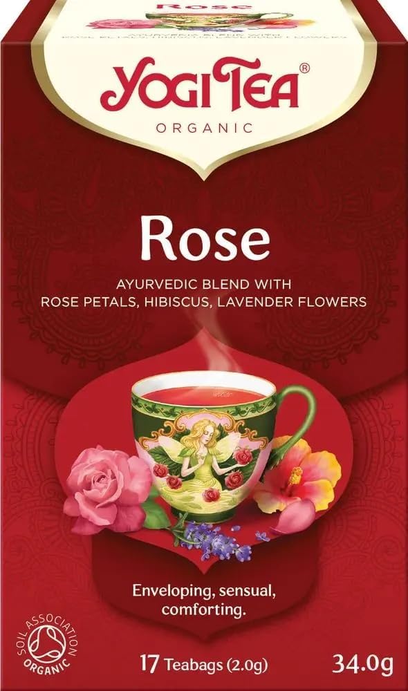 Front Image: Yogi Tea Organic Rose herbal tea bags floral infusion 17 x 2g box