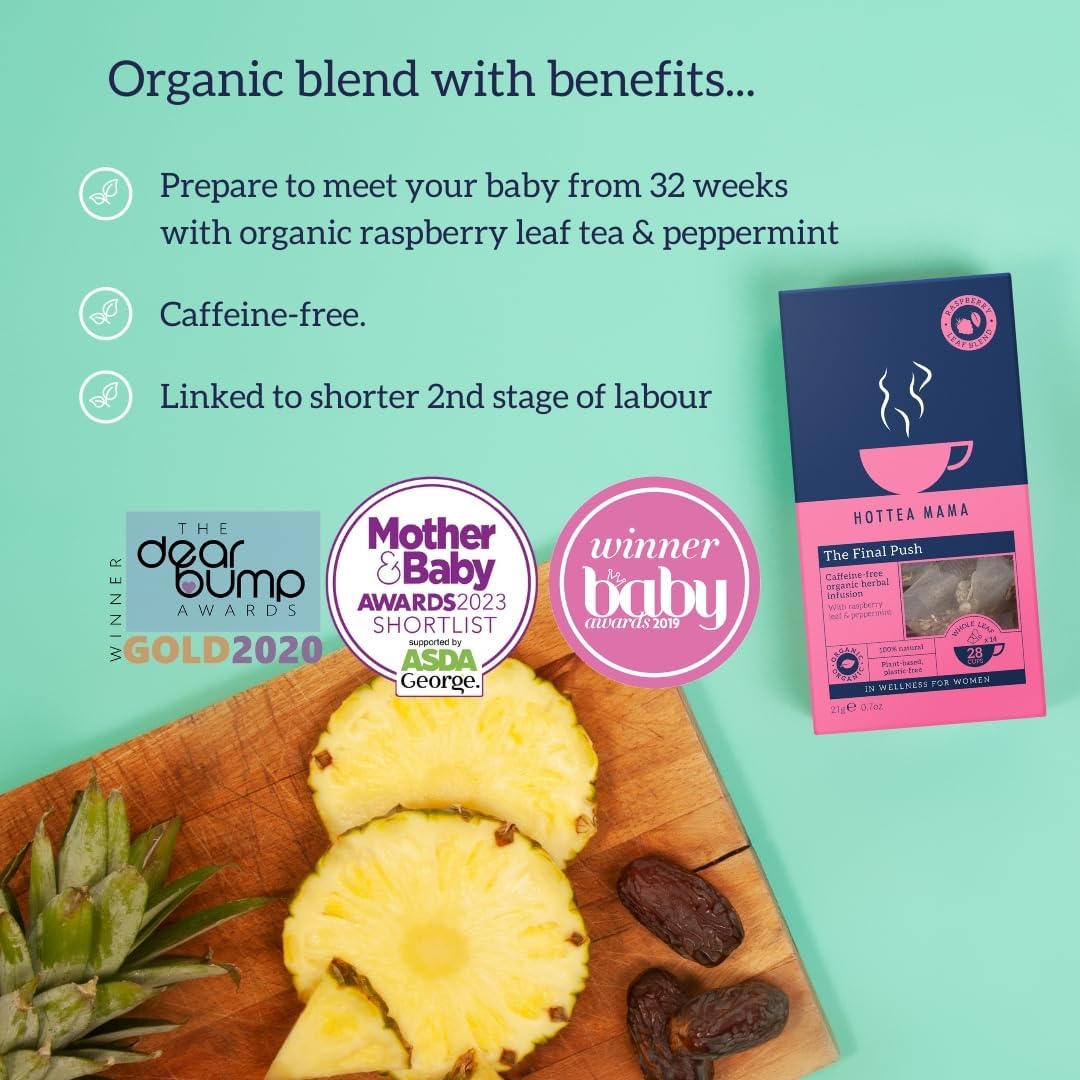 Benefits Image: Hottea Mama herbal tea ingredients raspberry leaf peppermint 14 bags