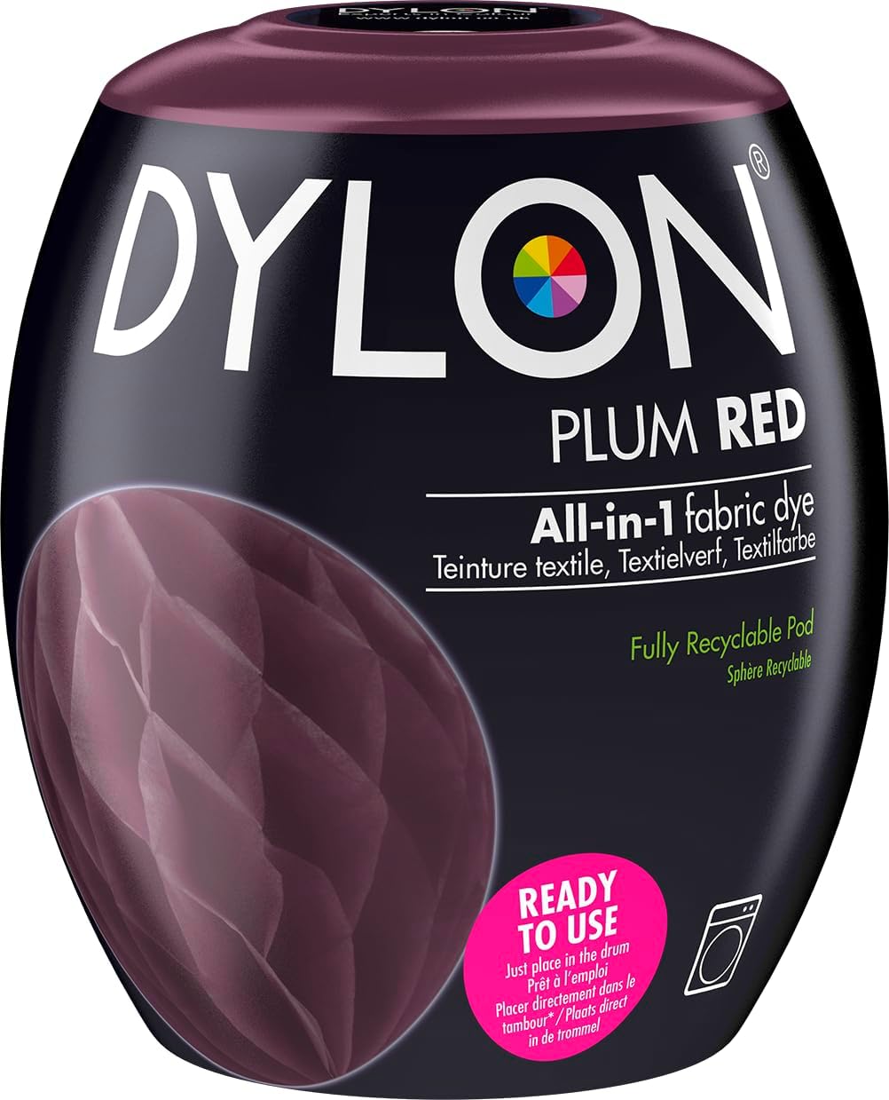 Dylon All-in-1 Fabric Dye Pod Plum Red 350g single dye pod packaging
