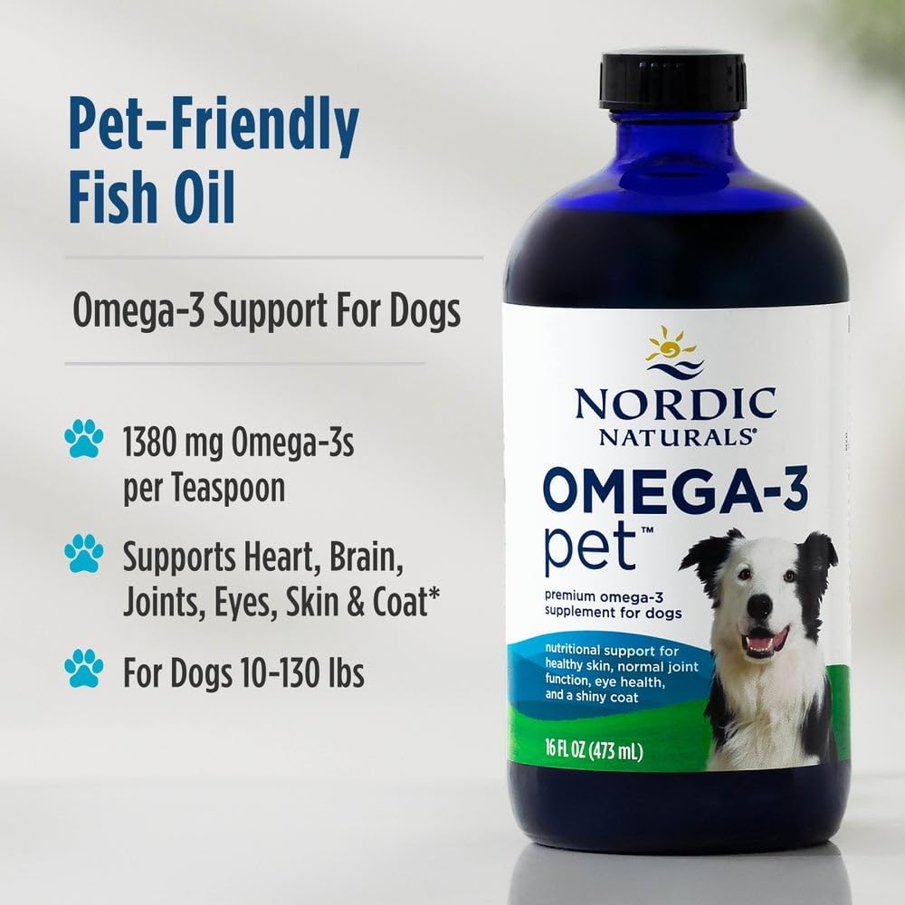 Nordic Naturals Omega-3 Pet Liquid fish oil bottle 473ml for dogs and cats.