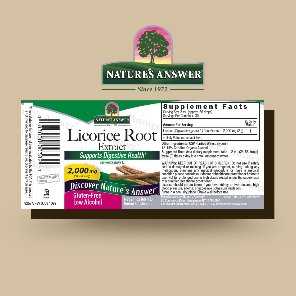 Nature’s Answer Licorice Root Liquid Extract 60ml barcode image on a beige background