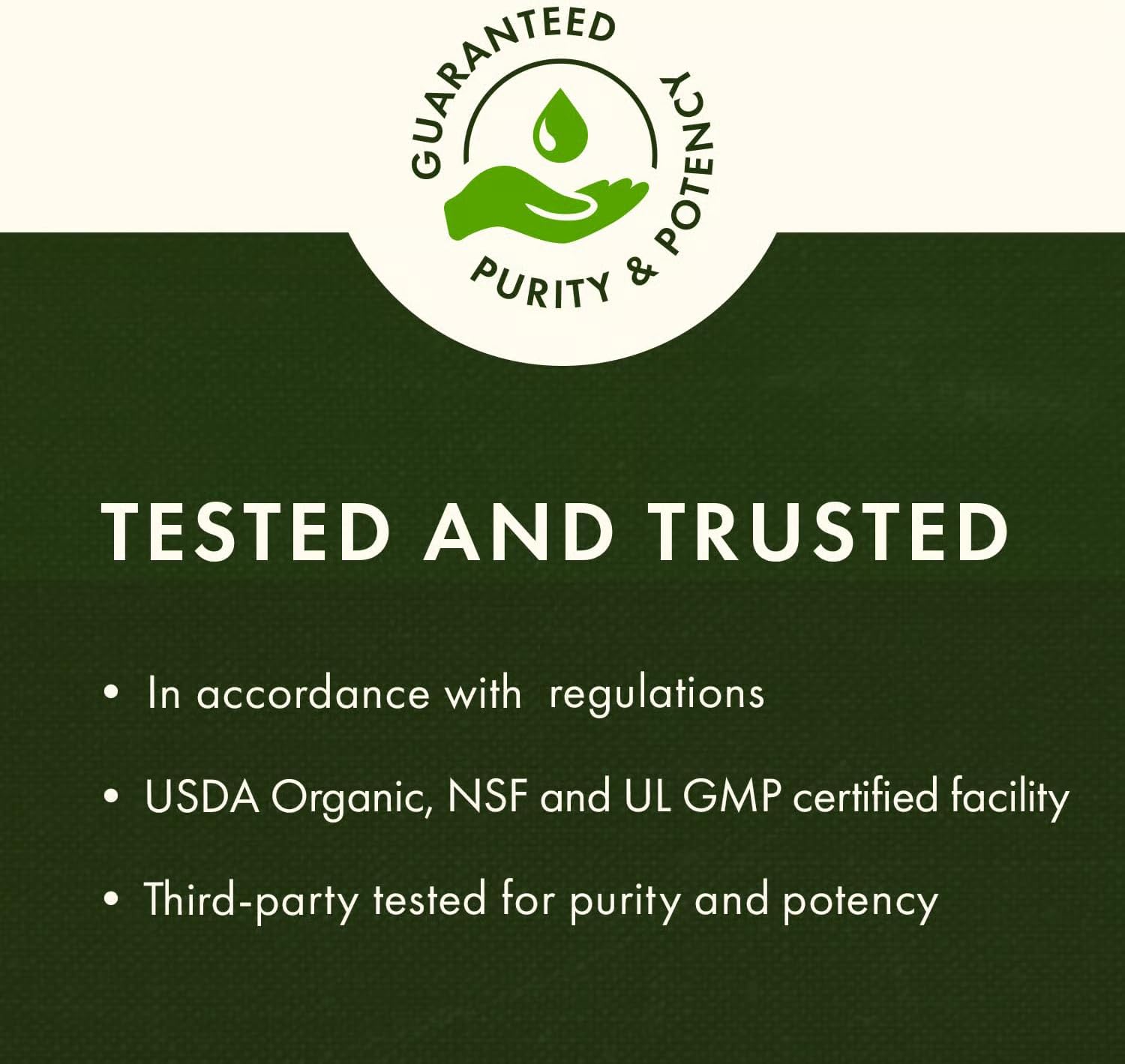 Swanson 100% Organic Spirulina 180 Vegan Tablets Pack of 2 tested and trusted purity and potency infographic
