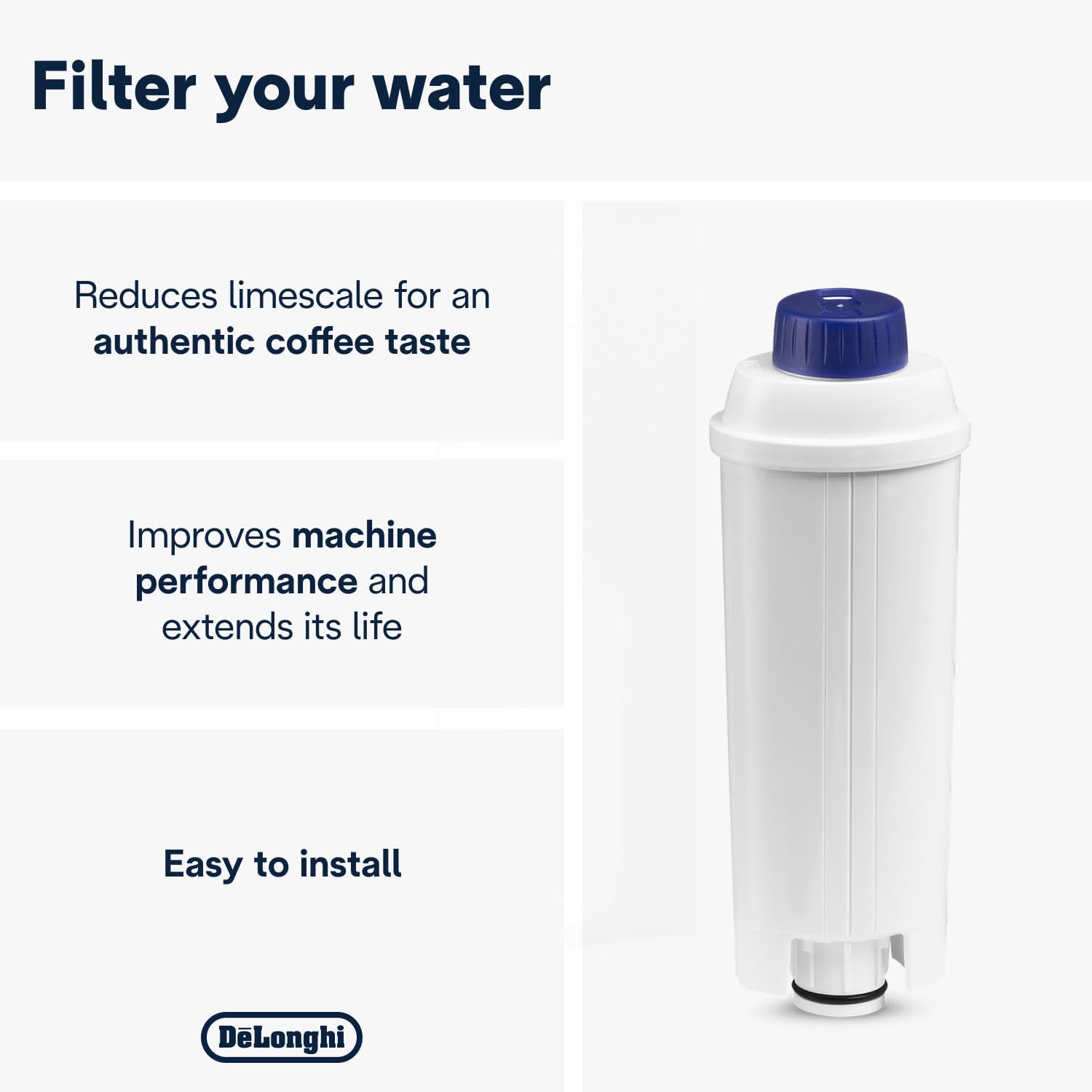 De'Longhi DLS C002 Replacement Water Filter, retail filter packaging, no flavour, 1 piece, installation instructions