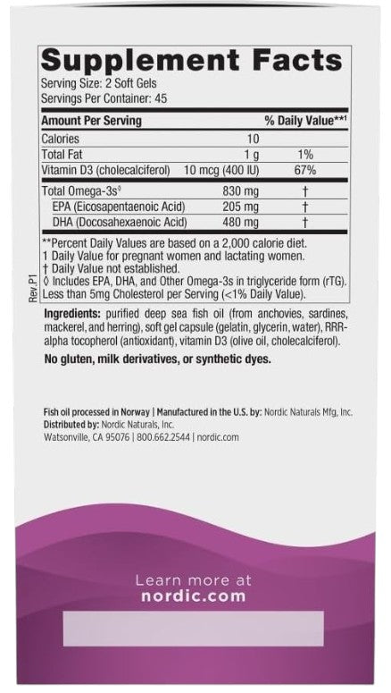 Nordic Naturals Prenatale DHA - 830mg Omega-3 & Vitamine D3 Softgels
