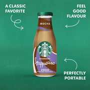 Starbucks Frappuccino Mocha Iced Coffee Drink, glass bottle packaging, Mocha flavour, 8 x 250ml, chilled coffee serving