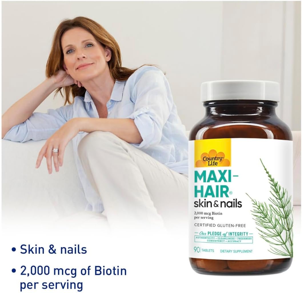 Country Life Maxi-Hair with 2000mcg Biotin Supplement - 90 Tablets