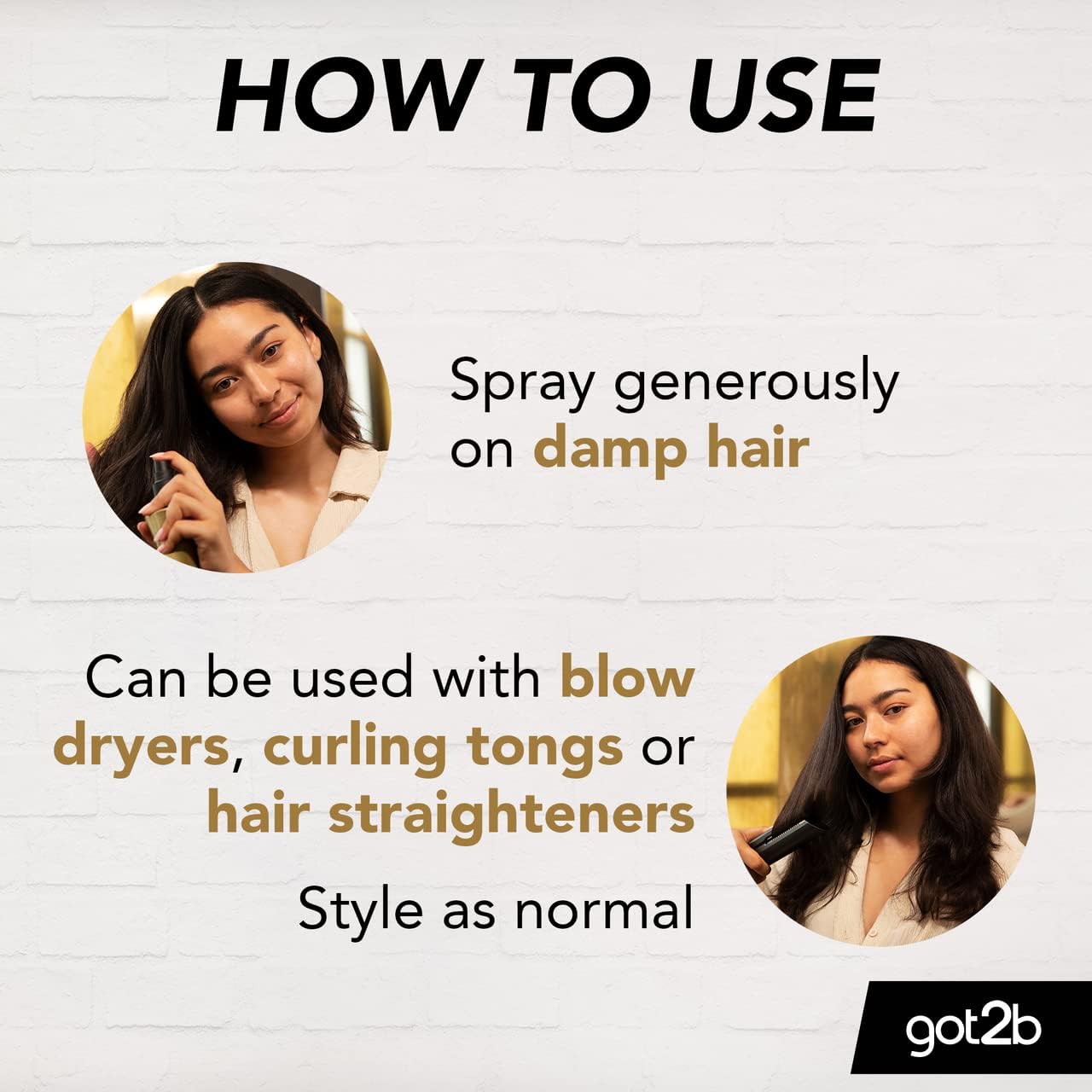 got2b Guardian Angel Heat Protection Spray bottle packaging hair heat protect spray 200ml application instructions image