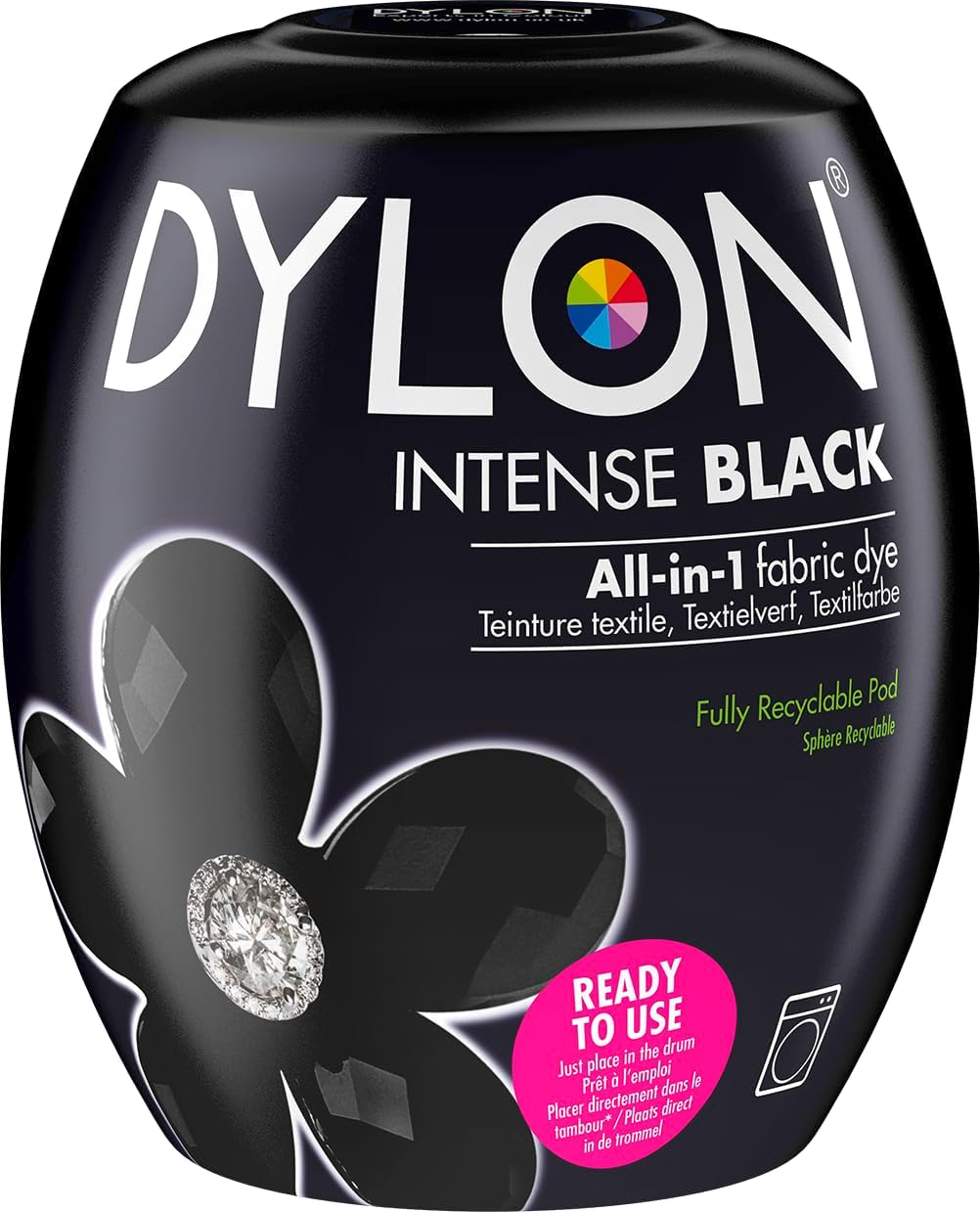 Dylon All-in-1 Washing Machine Fabric Dye Pod Intense Black 350g packaging