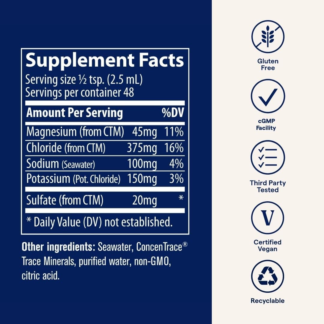 Supplement Facts Image: Trace Minerals Endure electrolyte drops supplement facts ingredients bottle 118ml